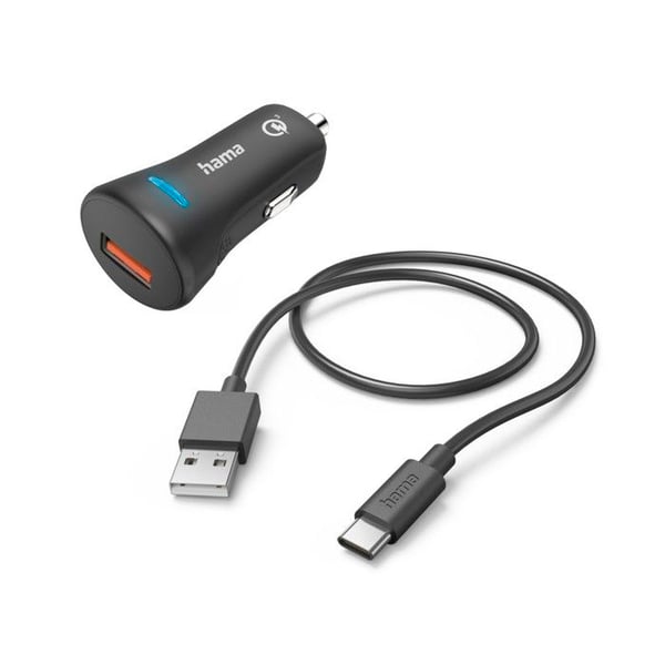 Kit laddare bil cigarett USB Type-C QC 19,5W 1,5m svart