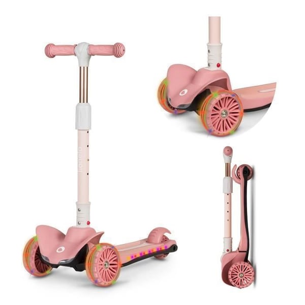 Barnsparkcykel LIONELO Timmy - 3 upplysta hjul - Fällbar - Justerbar höjd - Rosa