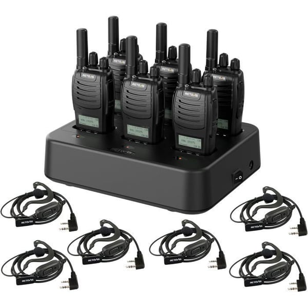 Retevis H777D Walkie Talkies med 6-vägs Laddare, LCD-skärm, Typ-C, 1200mAh, Lätt Parning, för Butiker, Säkerhet (6-pack)