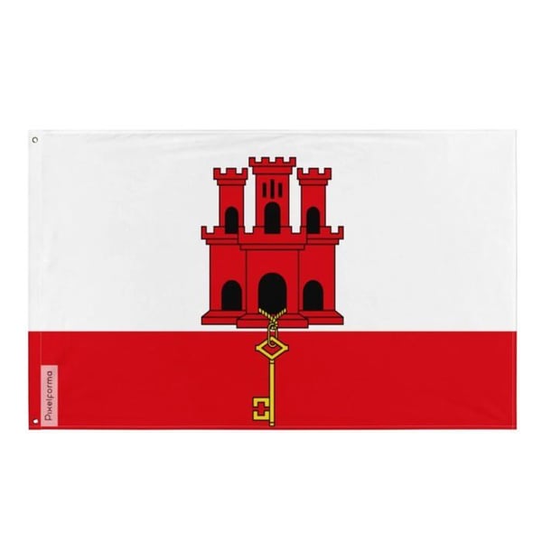 Gibraltarflagga – 120 x 180 cm – Hållbar Polyester – 2 Metallöglor – Inomhus / Utomhus – Pixelforma