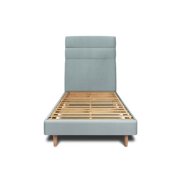 Säng 90x190cm med sänggavel i sammetslinjer och sängbottenkit Gråblå - Total höjd: 29cm
