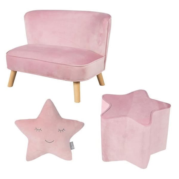 ROBA Soffa och Puff Barn Lil Sofa + Dekorativ Kudde Stjärna - Set i Sammet - Rosa/lila