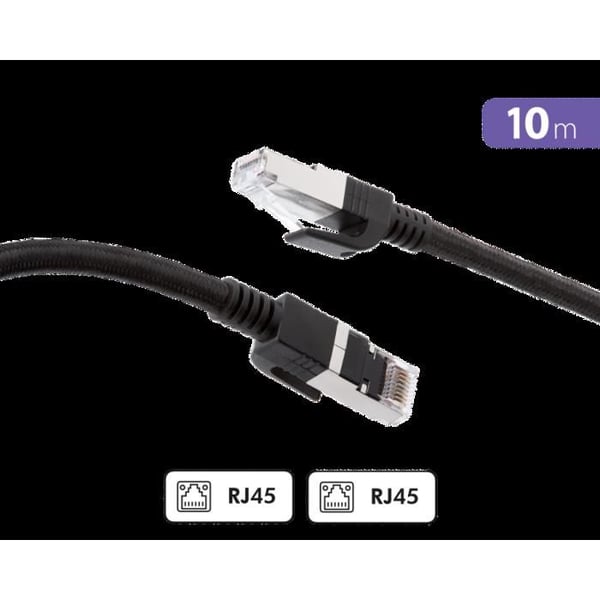 Ethernetkabel RJ45 - CAT 8 - 10m - Dubbel skärmning S-FTP - Hastighet 40 Gb/s - Flätad