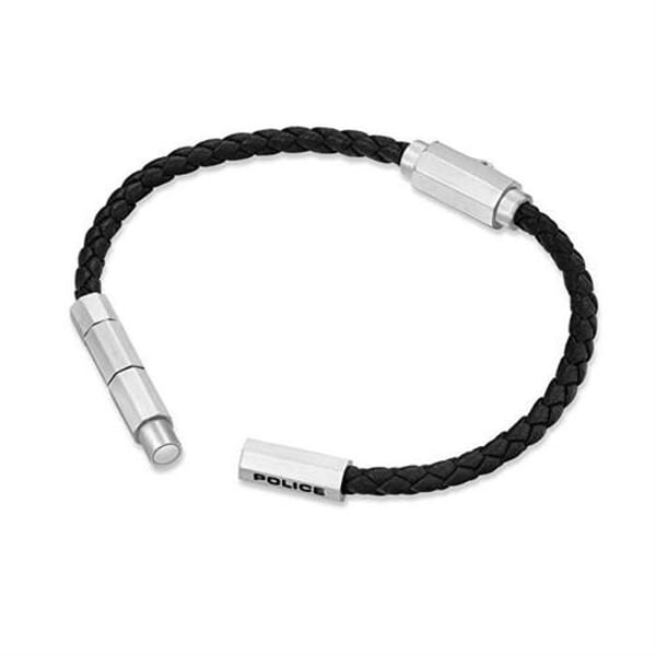 Armband - POLICE - Bolt PEAGB0035101 - Svart läder - Matt stål - 19 cm