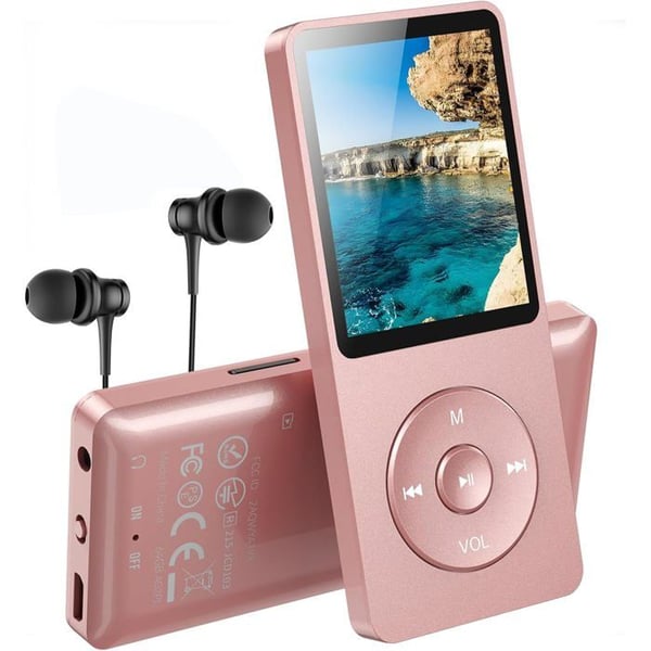 MP3-spelare med lång batteritid, MP3 16GB förlustfri HiFi Music Multifunction Radio Walkman, Stöder 64GB Micro SD-kort Rosa