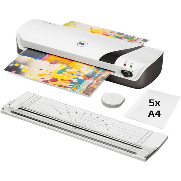 GBC, 4-i-1 Plastifieringsset, Inspire+, A4 Plastifierare, Pappersskärare, Rundningsverktyg och 5 Fickor, max. 125µ, Vit