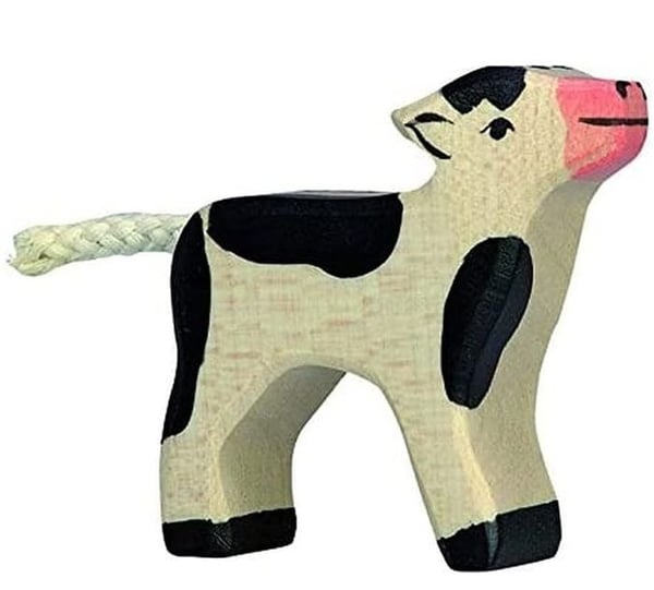 Figur - HOLZTIGER - Svart Kalv - Handmålad trä - Europeisk tillverkning - 12 x 2,3 x 7,5 cm