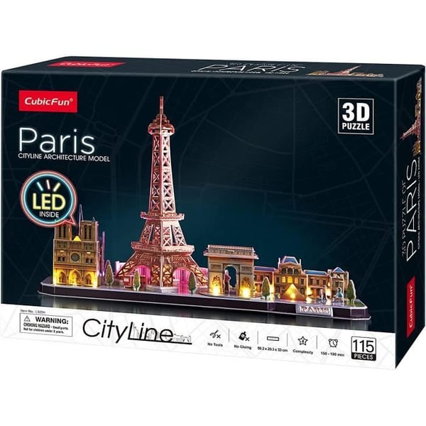 3D-upplyst pussel av staden Paris - XTREM RAIDERS - City Line Paris LED - Barn - 115 bitar