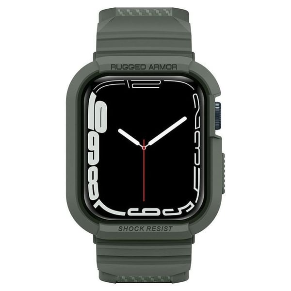 Armbånd - SPIGEN - Rugged Armor Pro - Militærgrøn - Silikone - Kompatibel med Apple Watch 44/45 mm