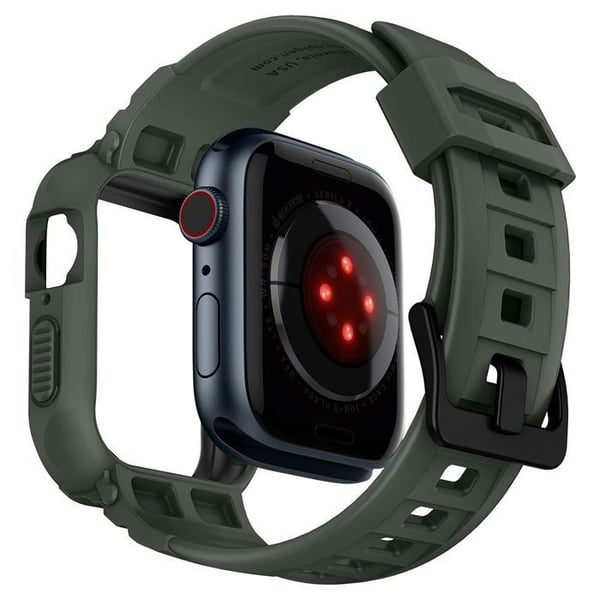 Armbånd - SPIGEN - Rugged Armor Pro - Militærgrøn - Silikone - Kompatibel med Apple Watch 44/45 mm