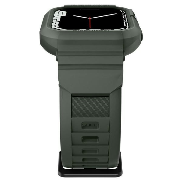 Armbånd - SPIGEN - Rugged Armor Pro - Militærgrøn - Silikone - Kompatibel med Apple Watch 44/45 mm