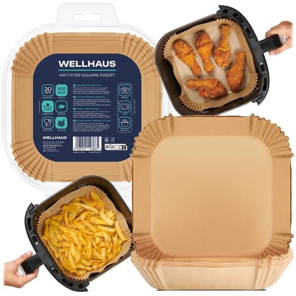 Set med 300 Air Fryer-filter - Wellhaus - 20x20 cm - Engångspapper Biologiskt nedbrytbart Fettavvisande
