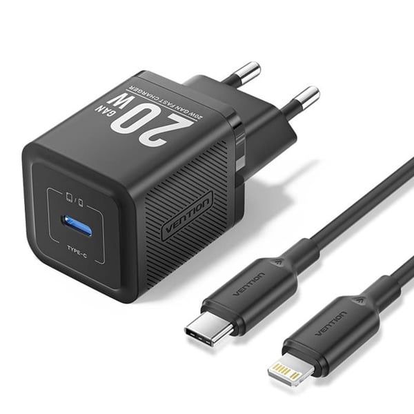 Oplader - VENTION - TZ-FEPB0-EU-02 - 20W - GaN - USB-C til Lightning 1m - Sort