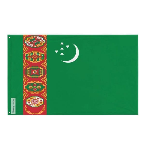 Turkmenistans flagga – 96 x 144 cm – slitstark polyester – 2 metallöglor – inomhus / utomhus – Pixelforma