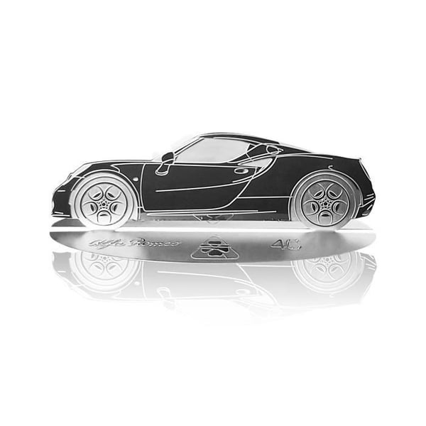 Silhuettbil Graverad - Alfa Romeo - 4C - Rostfritt Stål - Transparent Display - Självbärande Bas