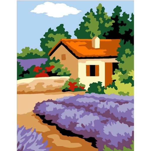 Kit canvas Provence Lavande 14 x 18 cm — tryckt duk Pénélope, nål och instruktion (trådar ingår ej)