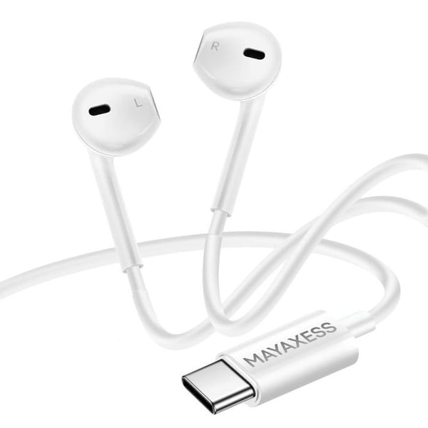 Hörlurar - MAYAXESS - iPhone 17 - USB-C - Inbyggd mikrofon - Vit