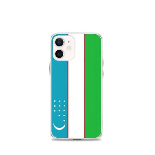 Telefonfodral – Uzbekistan Flagga – Kompatibel med iPhone 12 mini – Mjuk Fodral – Slitstark och Stötsäker - Silikon - Pixelforma