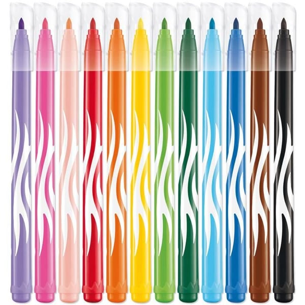 Pack med 15 färgglada kritor Infinity + 12 tvättbara och torkresistenta tuschpennor - Maped - Medelspets tuschpennor blockerad