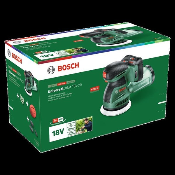 BOSCH trådløs ekscentersliber - UniversalOrbit 18V 20 - 18V - 125mm - 1 batteri 2,0 Ah + oplader