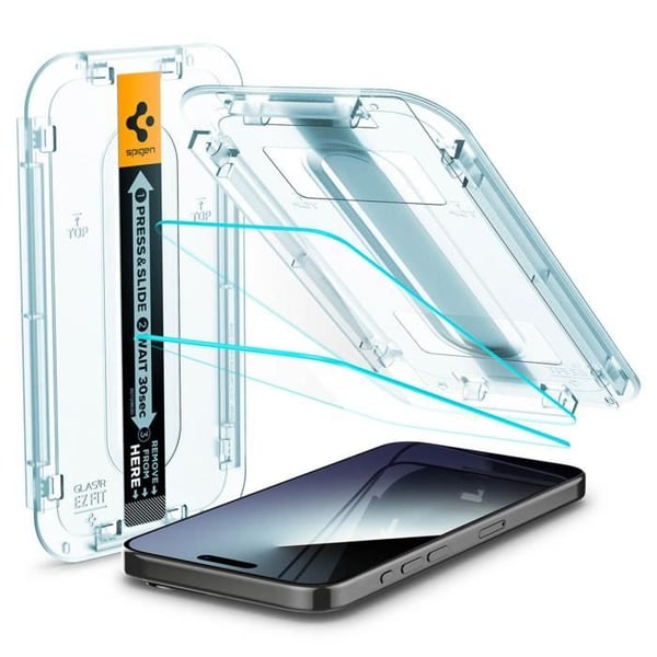 GLAStR Fit hærdet glas skærmbeskyttelse + applikator til iPhone 15 Pro Max Spigen