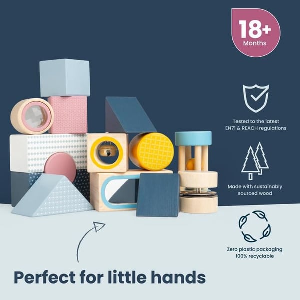 Uddannelsesspil - BIGJIGS TOYS - Sensoriske udforskningsklodser - 14 dele - Multifarvet - Fra 18 måneder