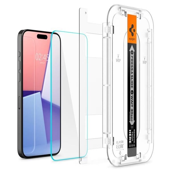 GLAStR Fit hærdet glas skærmbeskyttelse + applikator til iPhone 15 Pro Max Spigen