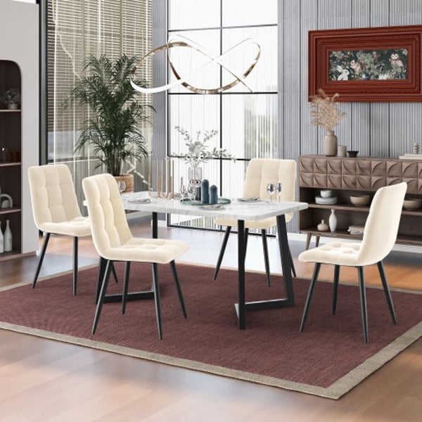 Dining chair (4 pieces), beige, Set of 4 upholstered design chairs with backrest, velvet seat, metal structure