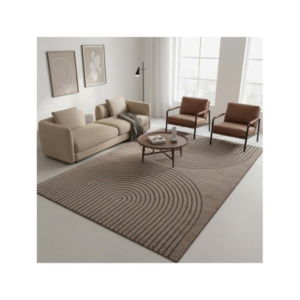 Modern matta med minimalistisk bågmönster, tät sammet 12 mm, samtalsdesign i nutida stil (Dimension: 240x340 cm - Färg: Brun)
