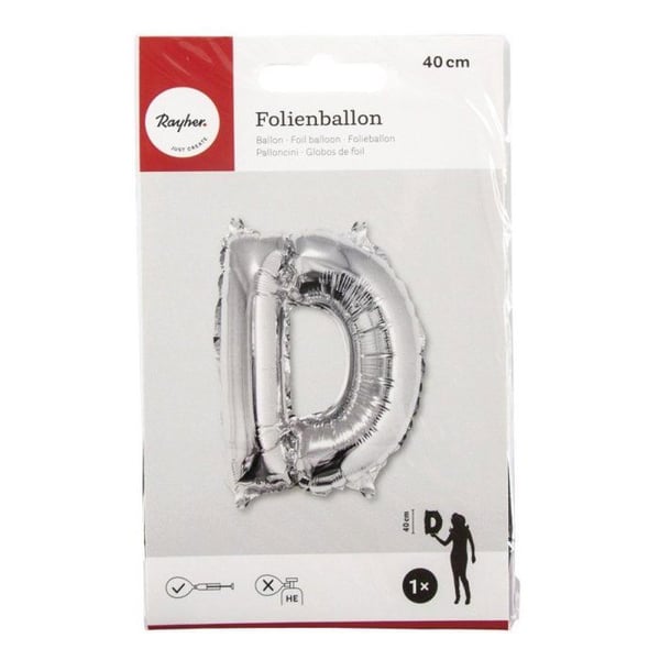 Ballong Bokstav D, 40cm, 1 styck, silver