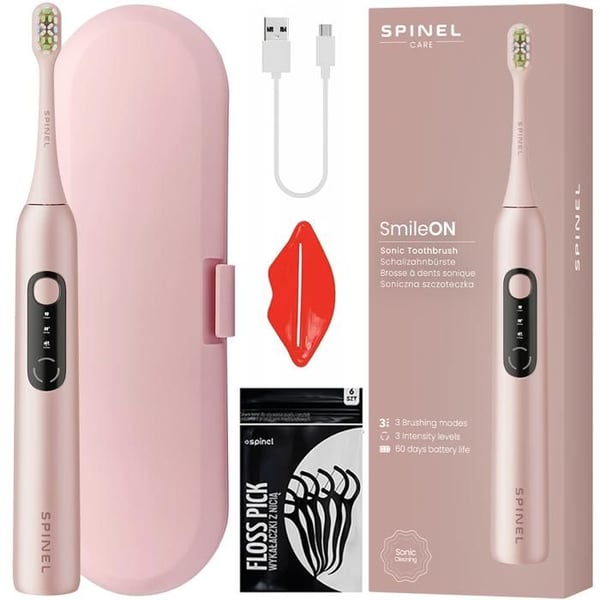 Sonic tandborste - Spinel Care - SmileON Pink - 3 lägen - USB-C - 60 dagars batteritid - etui ingår