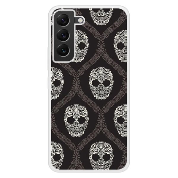 Skal i förstärkt silikon med tryck, kompatibel med Samsung Galaxy S22 Plus, blommig dödskalle