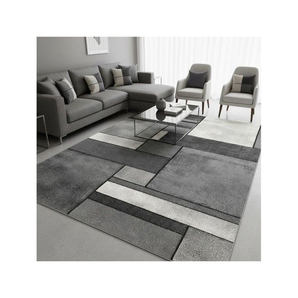 Modern geometrisk matta rektangulär design tät sammet 13 mm samtalsrum samtida (Dimension: 120x170 cm - Färg: Grå)