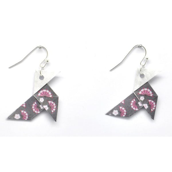 Cocotte - Örhängen i origami-papper Cocotte Rosa grå f.