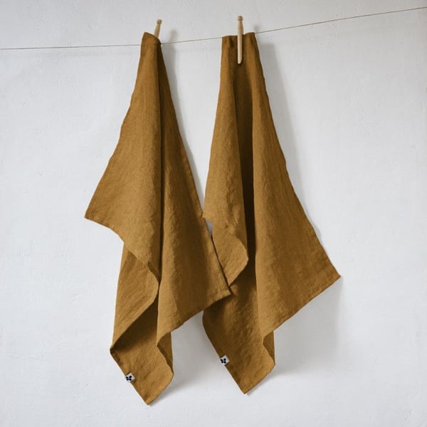 Set med 2 "Soline" handdukar 50 x 70 cm Tvättat linne - Soline Caramel