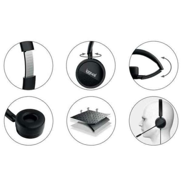Hörlurar med Mikrofon - iggual Dual Tech - Svart - USB - Bluetooth - Lätt och hopfällbar