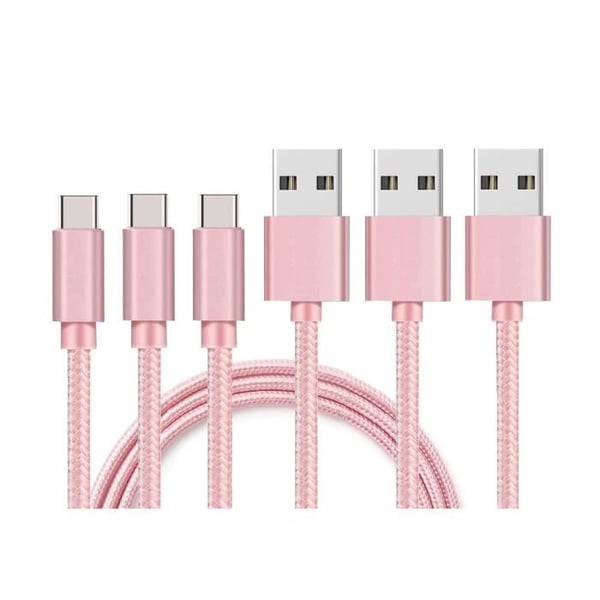 USB-C-kabel - Phonillico® - MediaPad M5 Lite - Flätad Nylon - 1 Meter - Paket med 3
