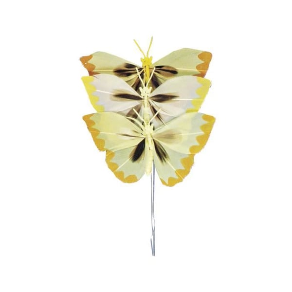 Papillon i fjädrar - sct.-LS - 6 cm - Gula nyanser - 3 stycken