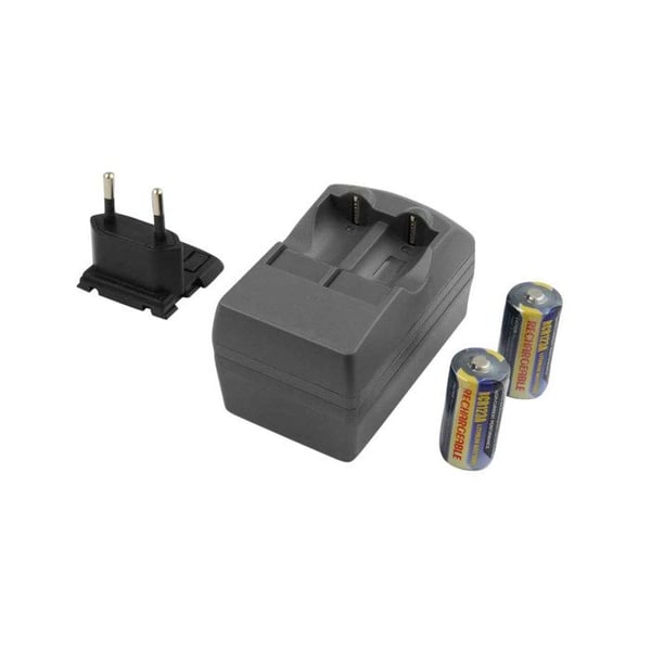Laddare för CR123-batteri med 2 medföljande uppsättningar, kompatibel med Canon / Kodak / Nikon svart