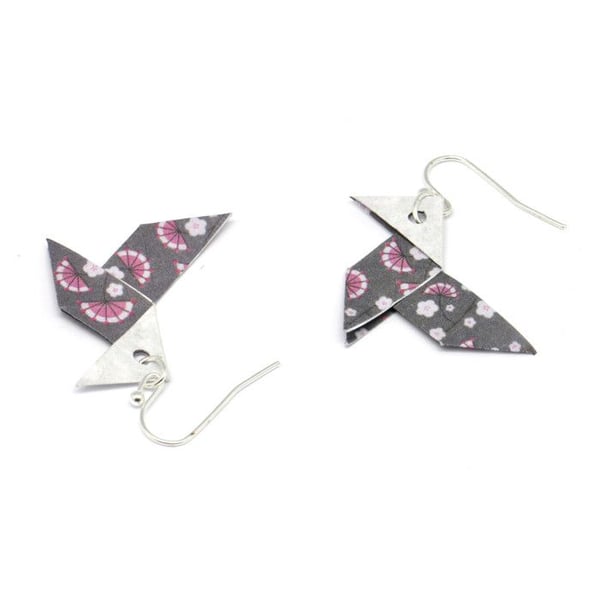 Cocotte - Örhängen i origami-papper Cocotte Rosa grå f.