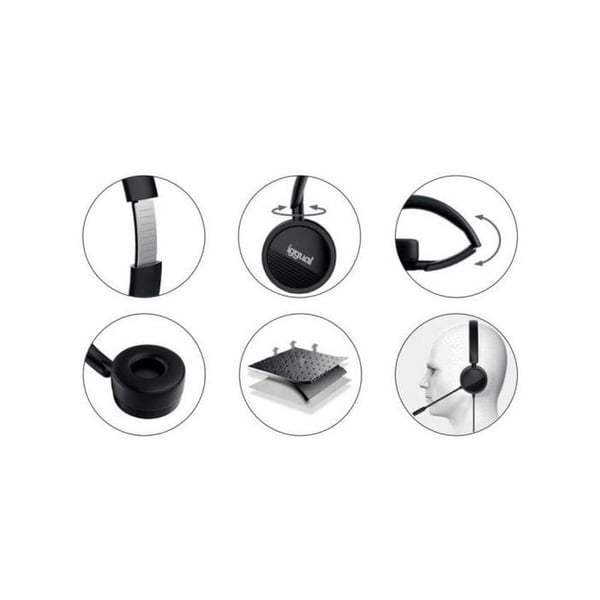 Hörlurar med Mikrofon - iggual Dual Tech - Svart - USB - Bluetooth - Lätt och hopfällbar