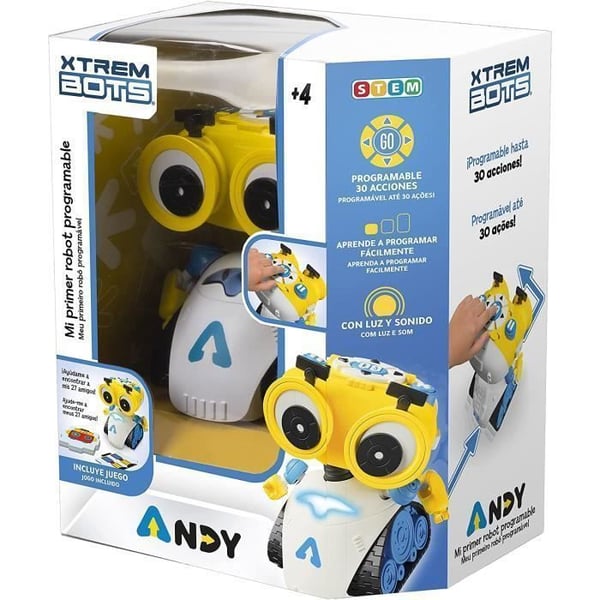 Xtrem Bots - programmerbar robot Andy, interaktiv pedagogisk leksak, intelligenta pedagogiska spel för barn, leksaker för pojkar och flickor 4 år gam