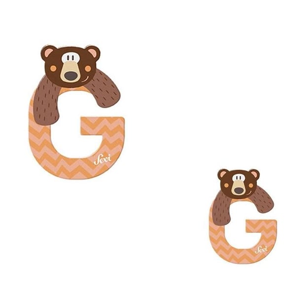 Brev i træ - SEVI - G (Grizzly) - Højde 10 cm - Massivt træ - Grizzly mønster