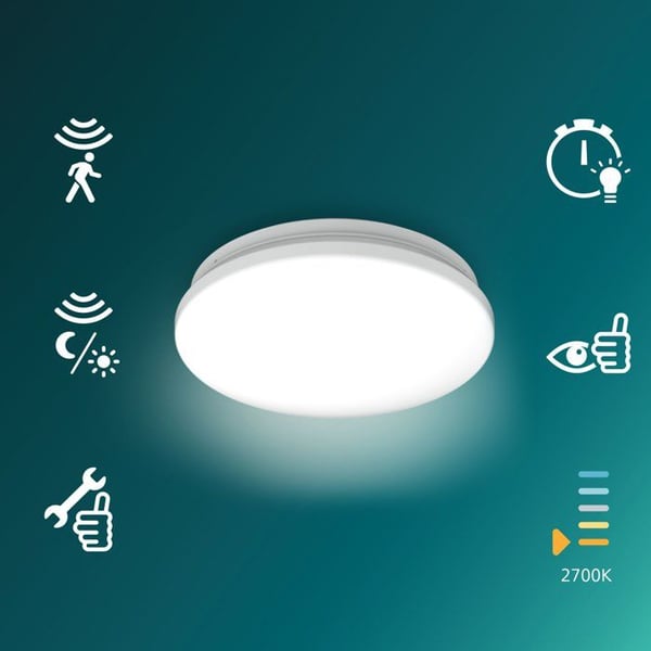 Samtida LED-taklampa - PHILIPS - Acuna Rund 21W 4000K - Vit syntetisk skärm - Rörelsedetektor