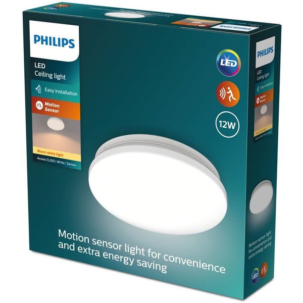Samtida LED-taklampa - PHILIPS - Acuna Rund 21W 4000K - Vit syntetisk skärm - Rörelsedetektor