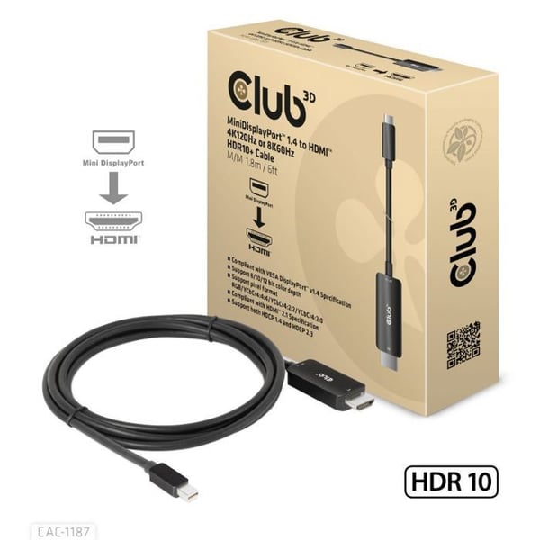 Adapter - Club 3D - CAC-1187 - Mini DisplayPort til HDMI - 1,8m - 8K 60Hz