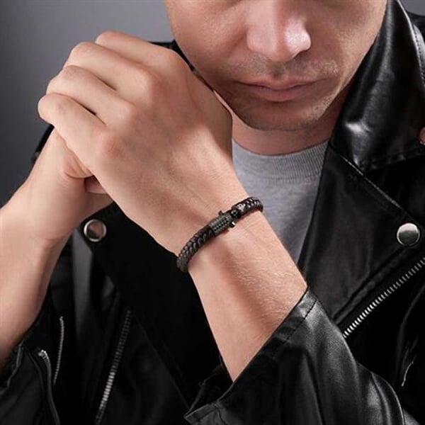 Läderarmband - POLICE - Wrath PEAGB0036603 - Brun - Svart PVD stål - Justerbar 21 cm