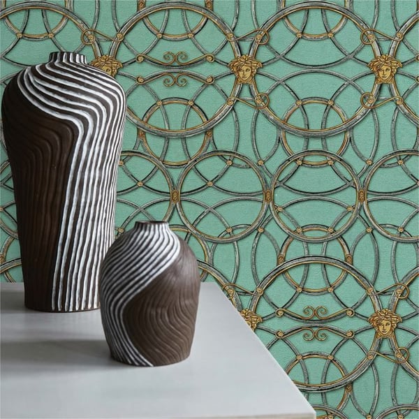 TADESSI barocktapet Samuel M1-No.311 non-vävt grönt guld tapetdesign vardagsrum sovrum kök