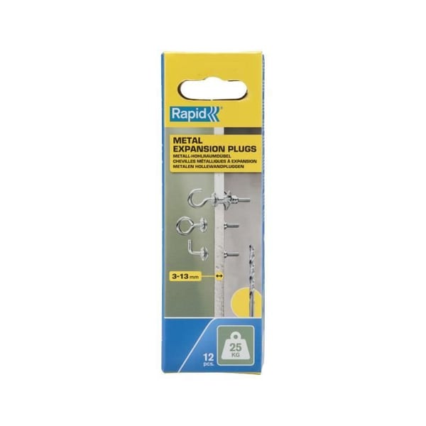 Expansionsankare - RAPID - Metall för Gipsvägg 3-13mm - Paket med 12 Krokskruvar - Max Belastning 25 kg - (5001556)