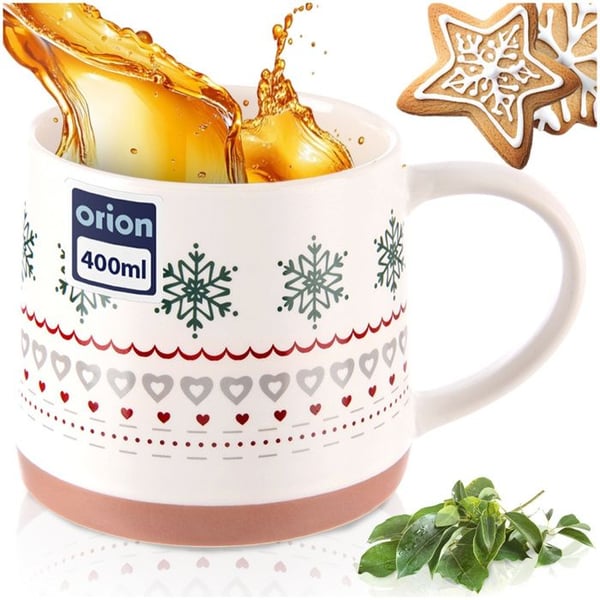 Kopp i porslin - Orion - 380ml - Elegant vinterdesign, mikrovågsugns- och diskmaskinssäker